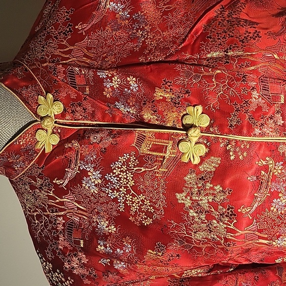 Vintage Peony Brand Red Rayon Mandarin Jacket, Size: L - Picture 5 of 6